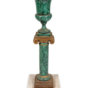 Appraisal: A Faux Malachite Urn and Pedestal Height inches Property from