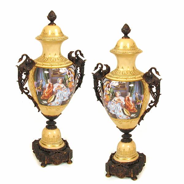 Appraisal: A pair of German style porcelain vases height in width