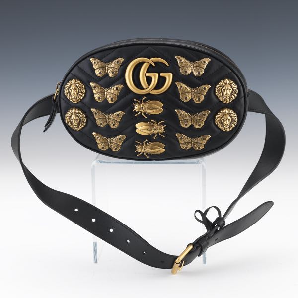 Appraisal: GUCCI LEATHER BELT BAG WITH INSECTS AND LION STUDS x