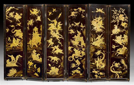 Appraisal: SIX-PART SCREEN AUX GUERRIERS CHINOIS Louis XV probably German th