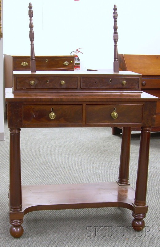 Appraisal: Classical Mahogany and Mahogany Veneer Mirrored Dressing Table missing mirror