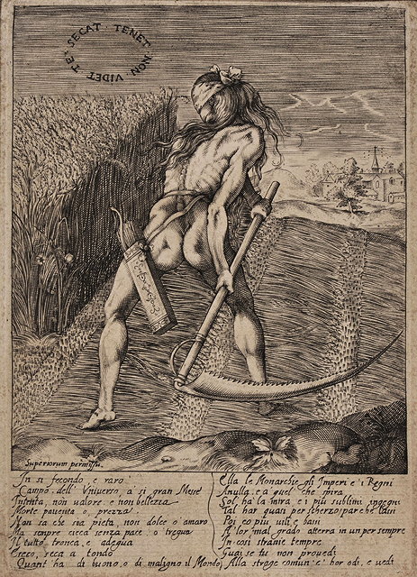 Appraisal: ITALIAN SCHOOLAllegory of Death with naked muscular and blind folded