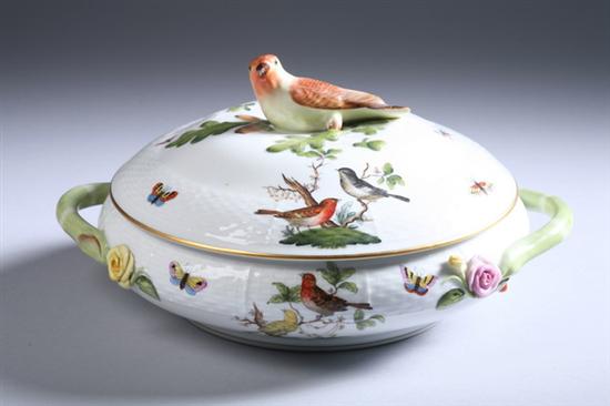 Appraisal: HEREND PORCELAIN ROUND COVERED VEGETABLE BOWL Rothschild Bird pattern -