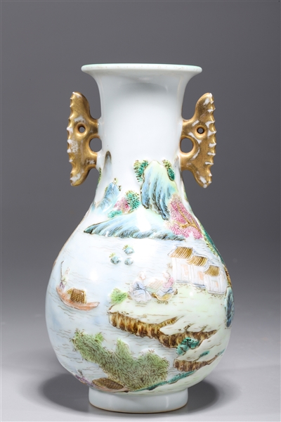 Appraisal: Small Chinese famille rose enameled porcelain vase with molded gilt