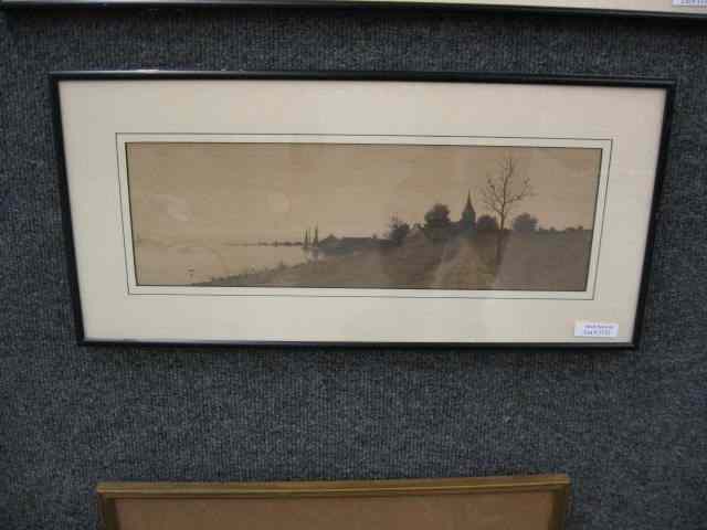 Appraisal: Etching of Farm Along The Waterfront '' x '' image