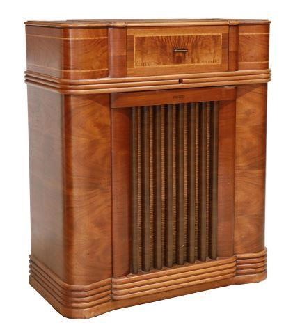 Appraisal: Art Deco Philco walnut and mahogany console radio c s