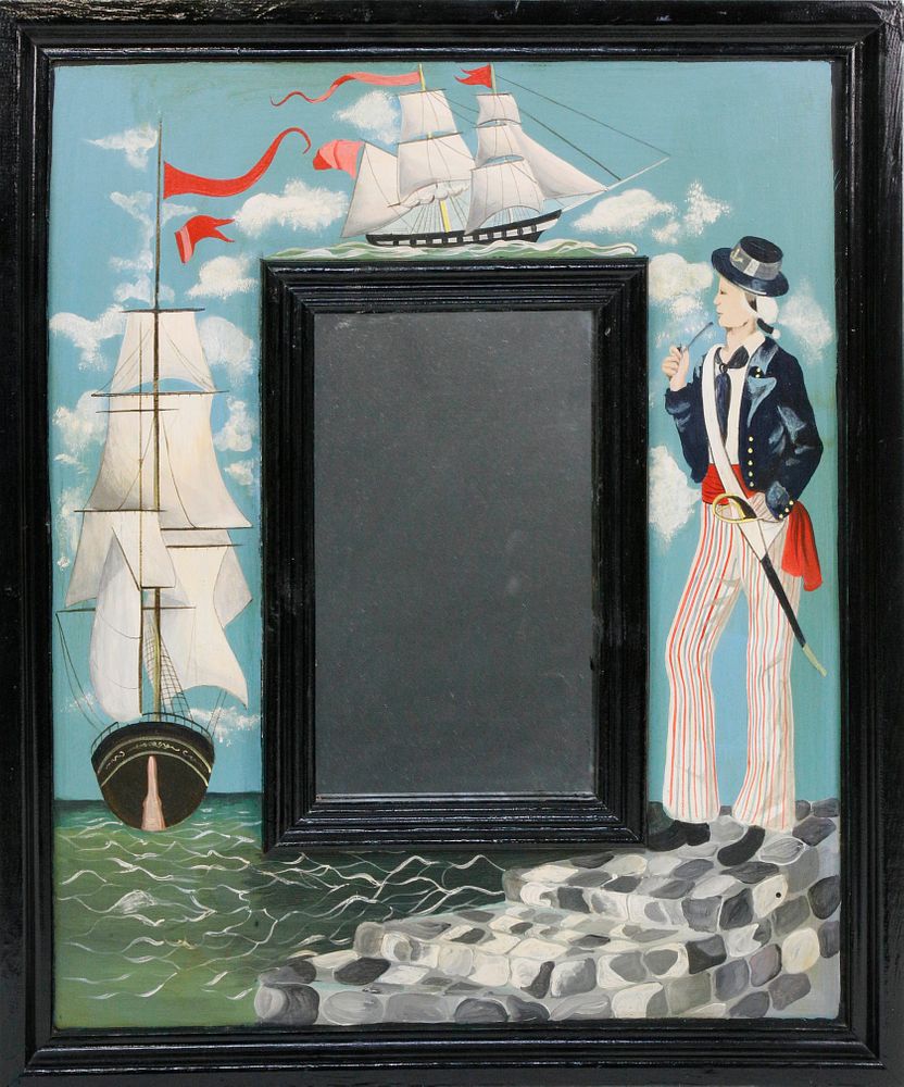 Appraisal: Vintage Hand Painted Nautical Decorated Mirror Vintage Hand Painted Nautical