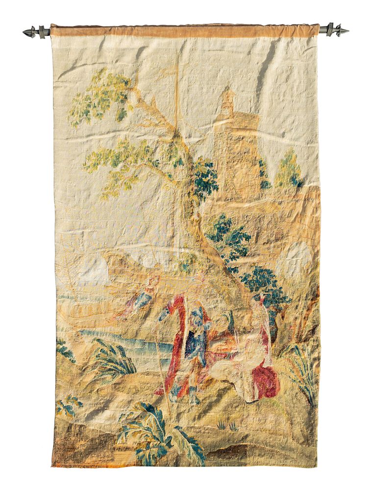 Appraisal: An Aubusson Tapestry Depicting Figures on Shore Near a Sailing