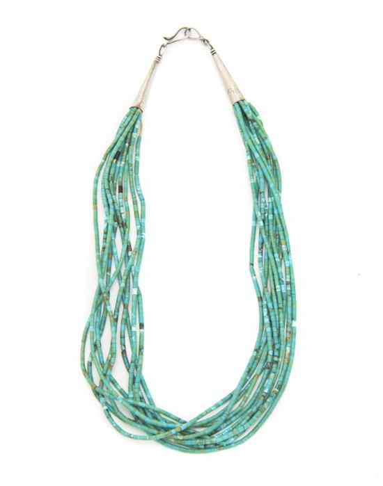 Appraisal: A Very Fine Tubular Heishi Turquoise Ten Strand Beaded Necklace