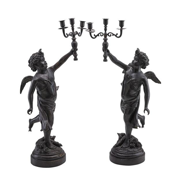 Appraisal: PAIR OF PATINATED SPELTER CANDELABRA Condition Report