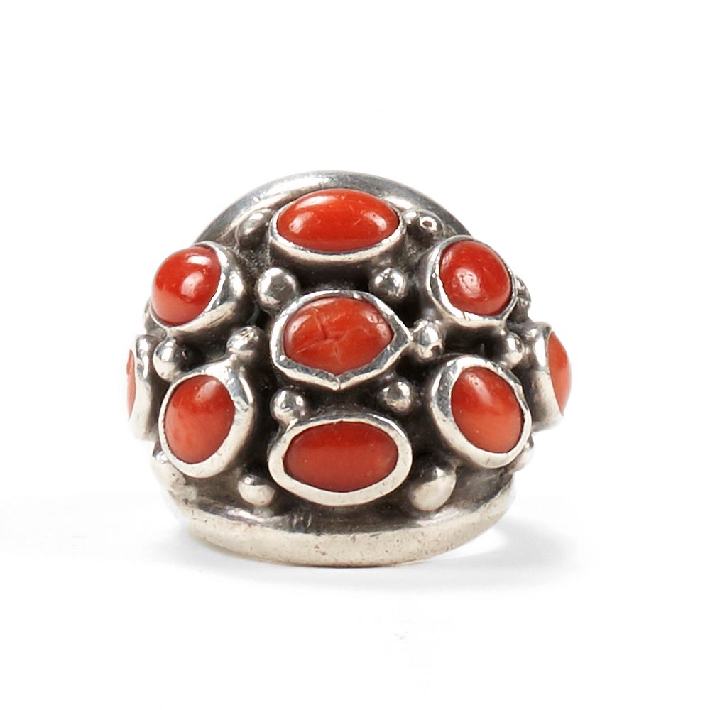 Appraisal: Cipriano Romero Silver Red Coral Ring Cipriano Romero American Navajo