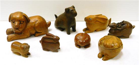 Appraisal: Eight wooden boxes carved in shape of animals including three