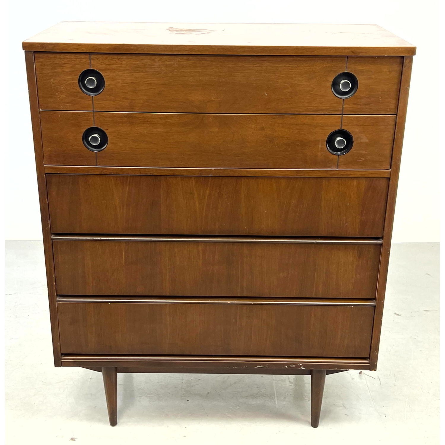 Appraisal: Stanley American Modern Walnut Tall Chest Branded mark Mid-century tall