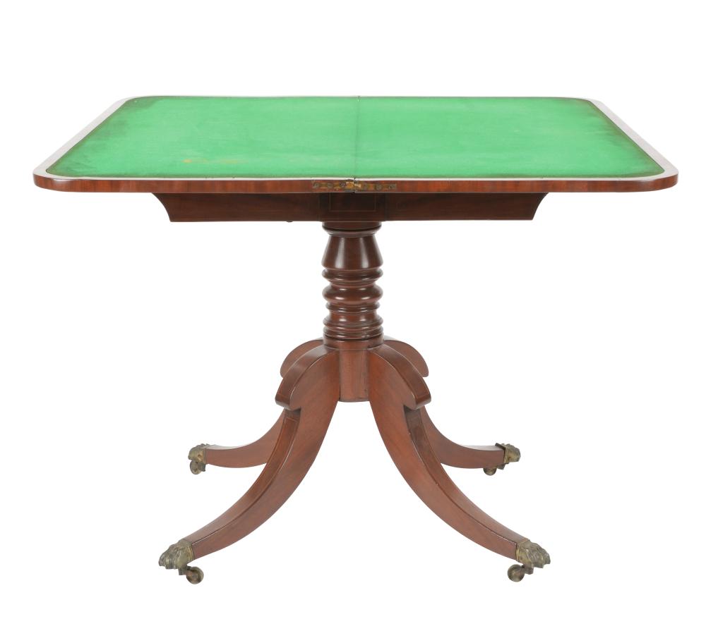 Appraisal: REGENCY-STYLE MAHOGANY GAMES TABLE th century the hinged top unfolding