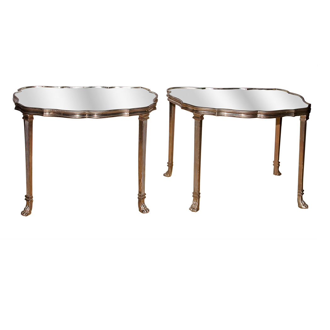 Appraisal: Pair of Regency Style Mirrored Top Silvered-Leaf Occasional Tables Height