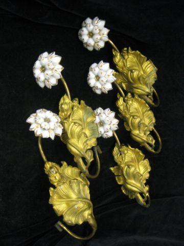 Appraisal: Victorian Brass Tie Backs porcelain flowers