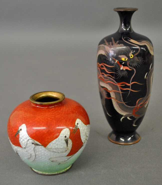 Appraisal: - Two signed Cloisonn vases Tallest- h -