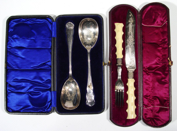 Appraisal: Pair of silver plated serving spoons with chased bowls in