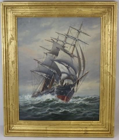 Appraisal: T BAILEY OIL PAINTING ON CANVAS DEPICTING A SHIPUNDER SAIL