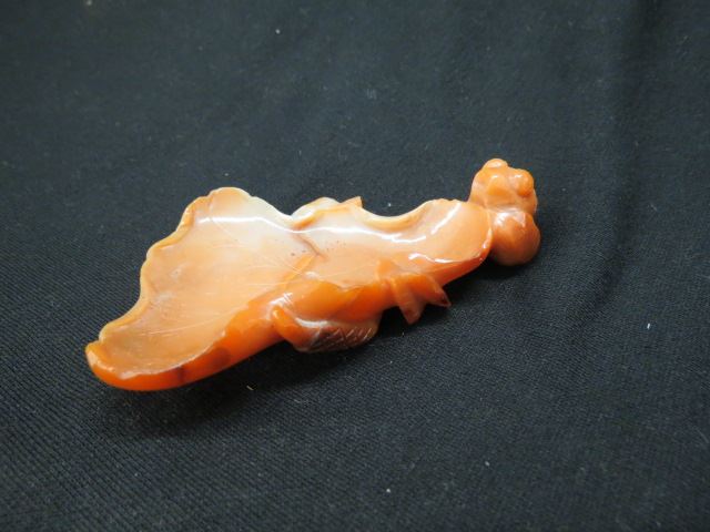 Appraisal: Chinese Carved Carnelian Brush Washer water lily decor x excellent