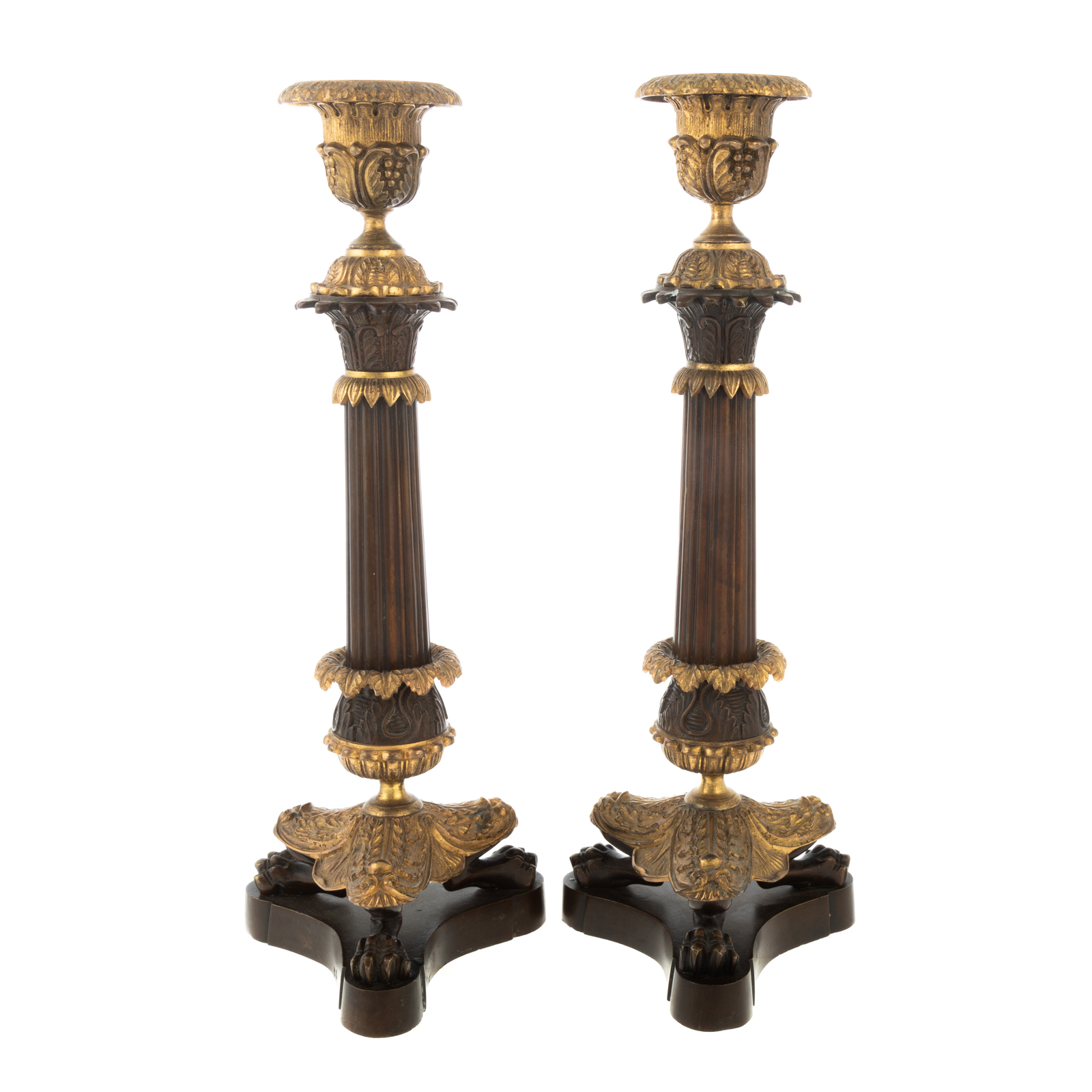 Appraisal: A PAIR OF LOUIS PHILIPPE BRONZE CANDLESTICKS th century trefoil