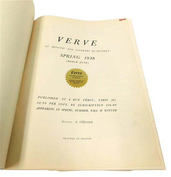 Appraisal: MAGAZINE Verve An Artistic and Literary Quarterly Spring Paris cover