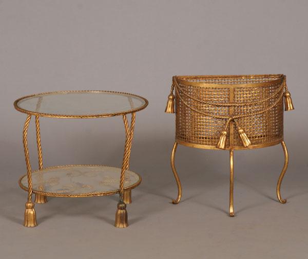 Appraisal: Gilt metal accent furniture pieces round table with twisted rope