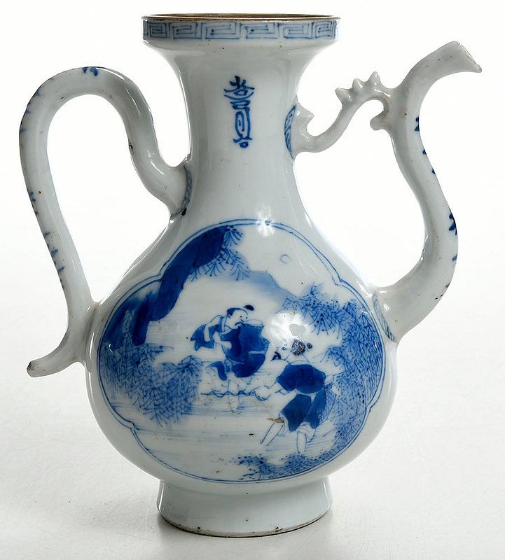 Appraisal: Chinese Blue and White Decorated Wine Ewer pear shaped form