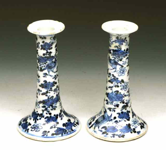 Appraisal: A PAIR OF CHINESE PORCELAIN CANDLESTICKS of tapering form with