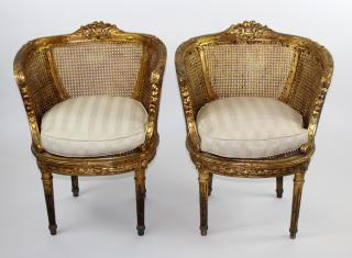 Appraisal: Pair of Louis XVI style barrel back chairs Pair of