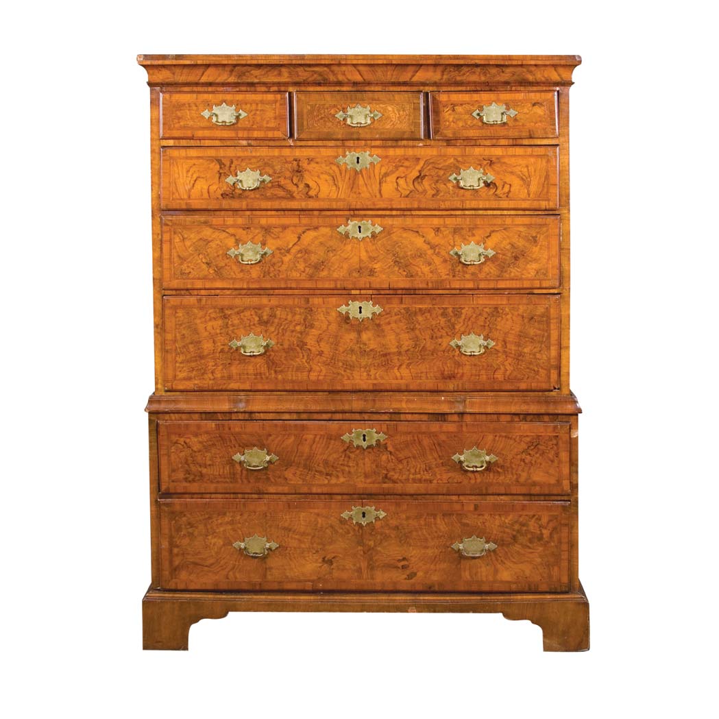 Appraisal: George III Burl-Walnut and Mahogany Chest on Chest Height inches