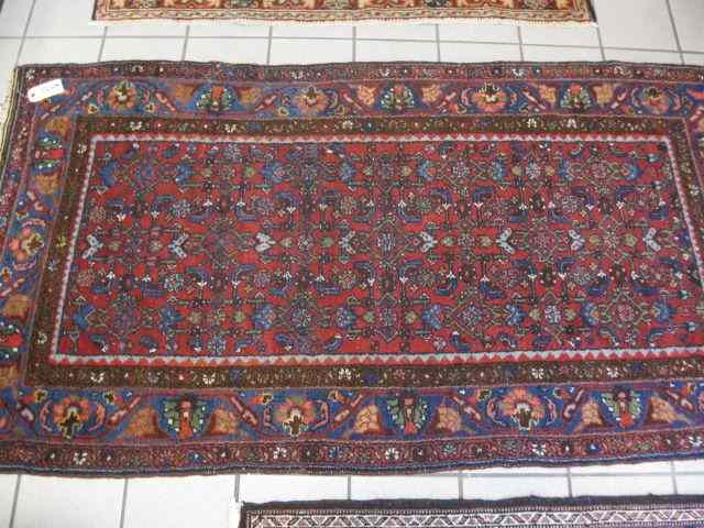 Appraisal: Hamadan Persian Handmade Rug semi-antique stylized floral red field '