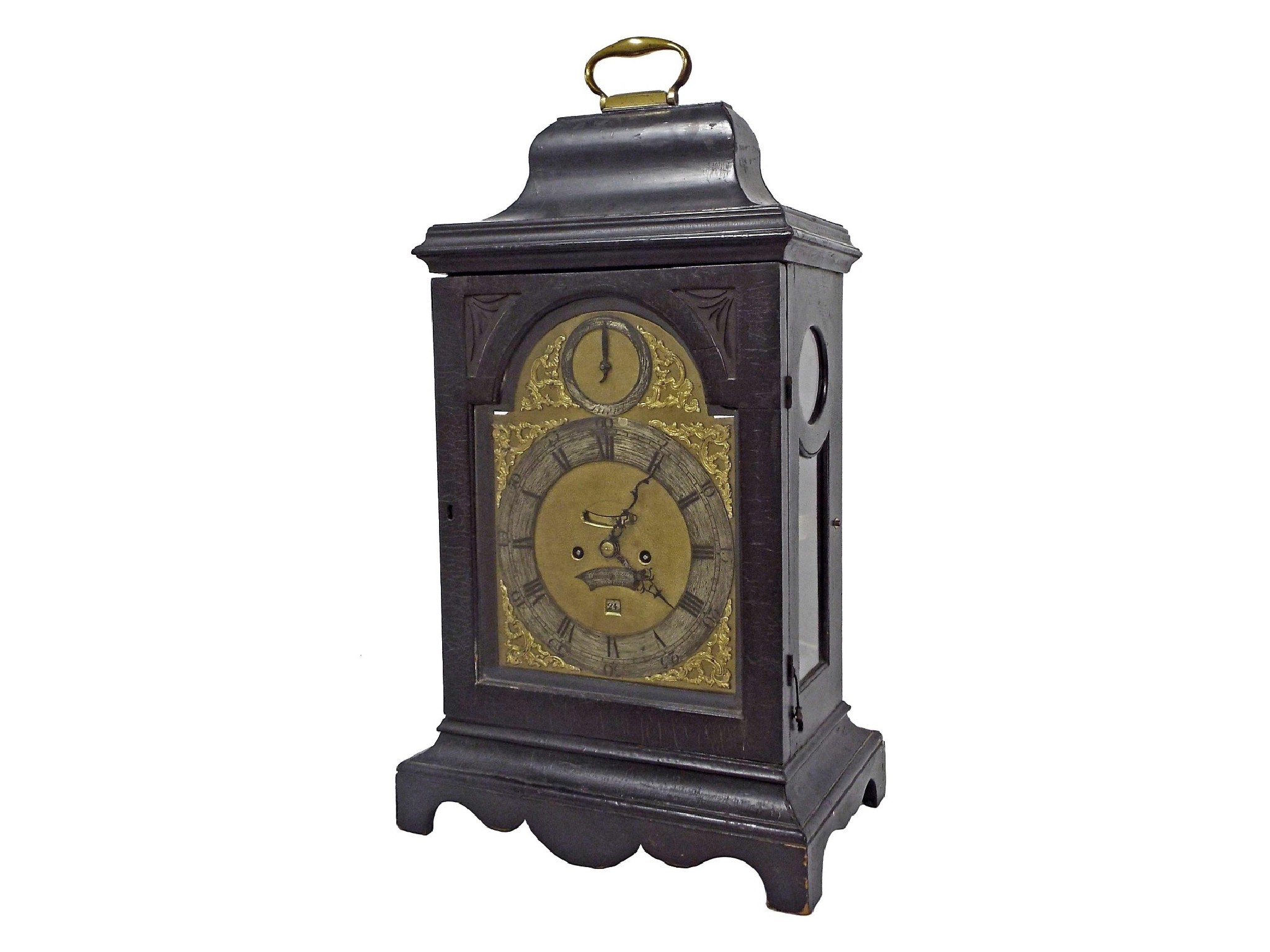 Appraisal: English ebonised double fusee bracket clock the movement back plate