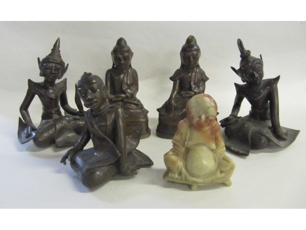 Appraisal: Set of five Burmese bronze deities and a soapstone buddha