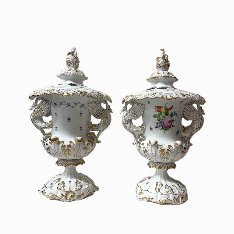 Appraisal: Pair of Herend Hungary Porcelain Twin Handled Urns Pair of