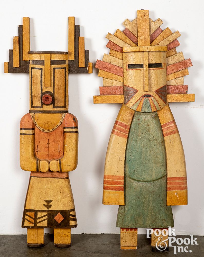 Appraisal: Two Hopi Indian carved and painted kachina plaques Two carved