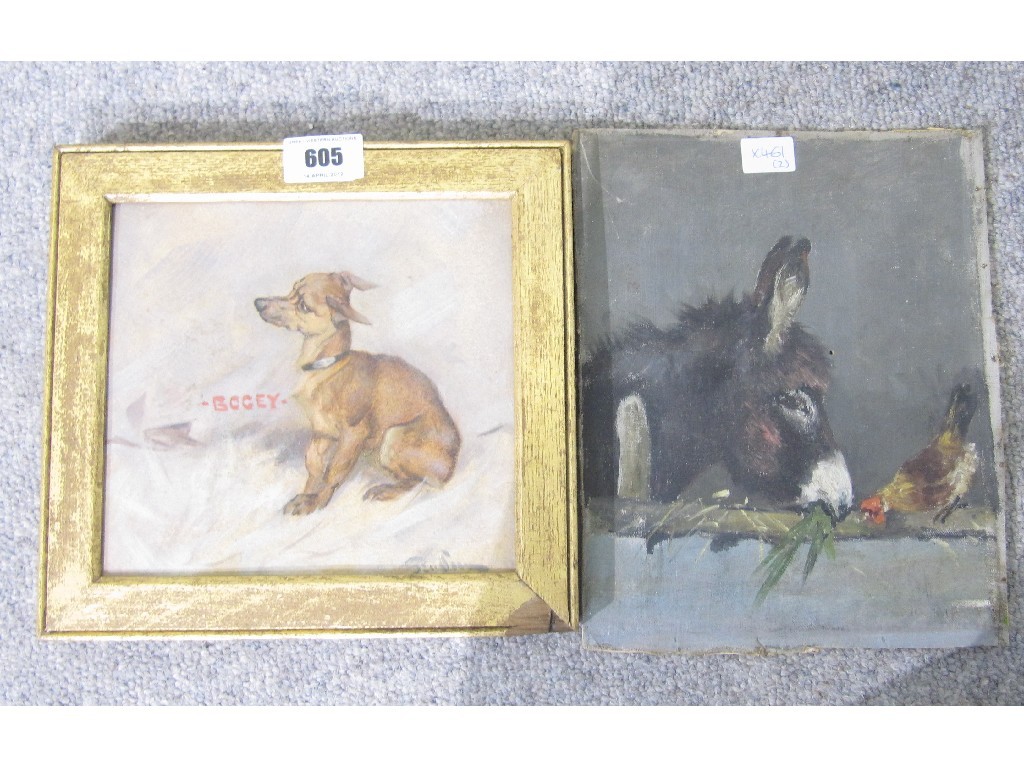 Appraisal: Lot comprising a watercolour dog portrait 'Bogey' indistinctly signed plus