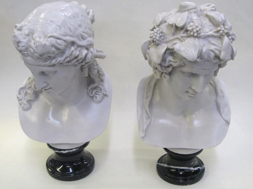 Appraisal: Two marble busts of Dionysus and another female figure