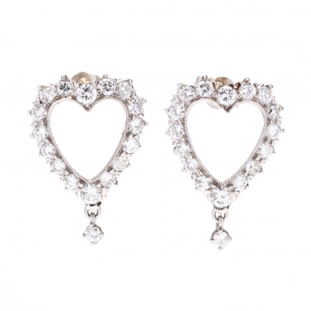 Appraisal: PLATINUM AND DIAMOND HEART EARRINGS Heart shaped earrings with open