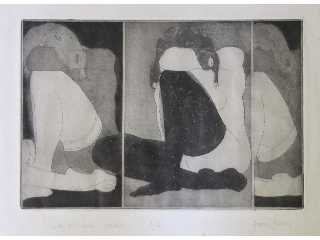 Appraisal: JAMES SPENCE Etching 'Stockinged Nude' signed and entitled and inscribed