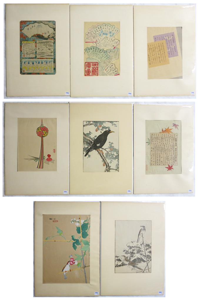 Appraisal: EIGHT JAPANESE WOODCUTS Three depicting birds one with flowers one