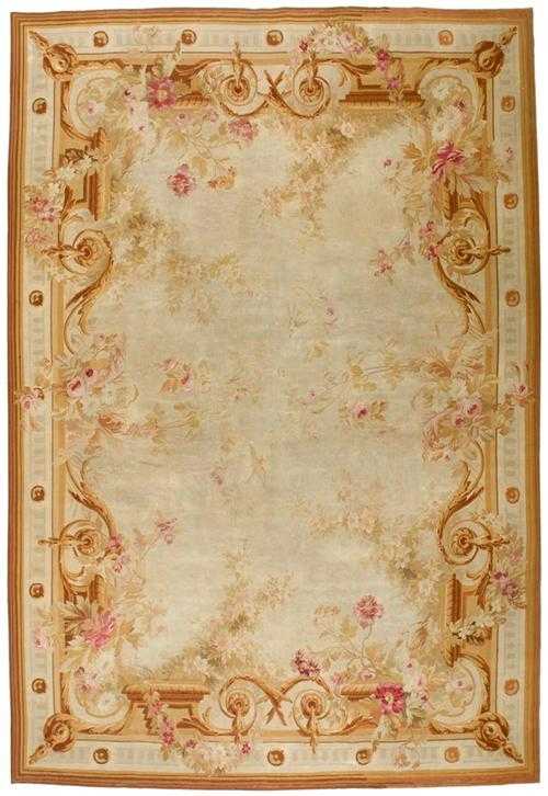 Appraisal: AUBUSSON antique Beige ground finely patterned with flower garlands in