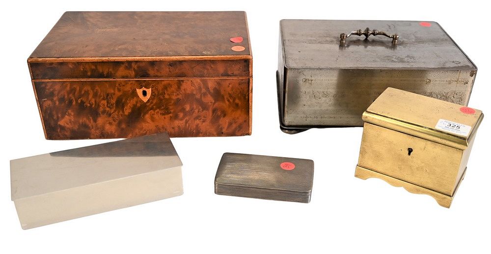 Appraisal: Five Piece Group of Boxes to include a silver tobacco