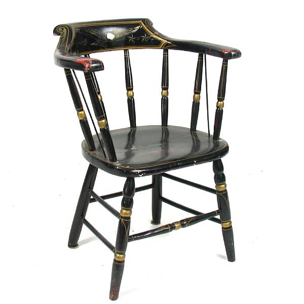 Appraisal: An American ebonized Windsor armchair together with a pair of