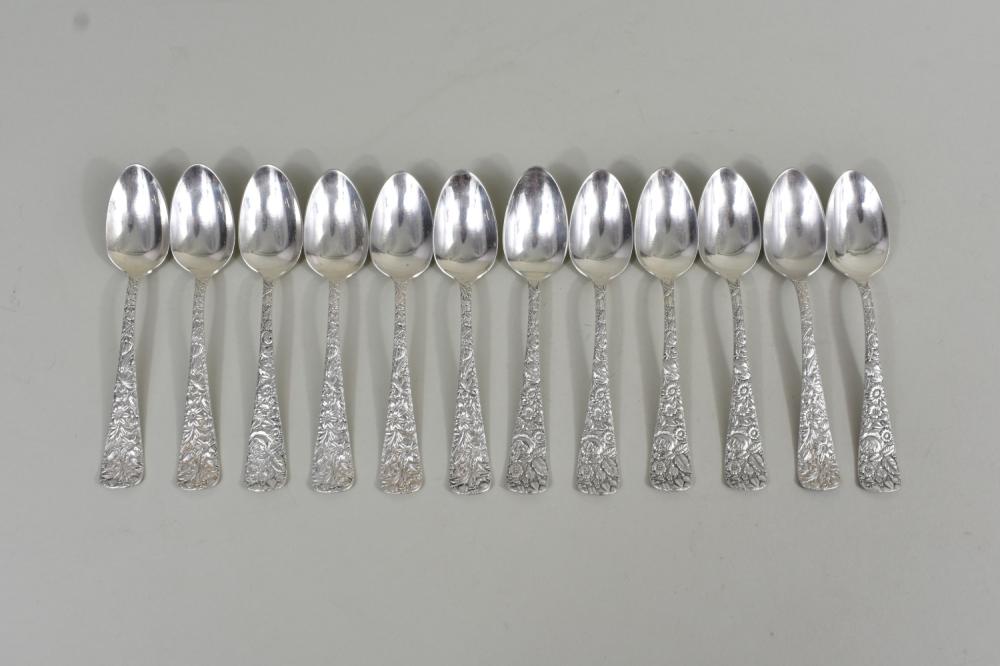 Appraisal: SET OF TWELVE AMERICAN STERLING SILVER TEA SPOONSMarked Jas H