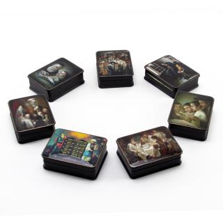 Appraisal: Grouping of Seven Vintage Russian Judaica Lacquered Boxes Grouping of