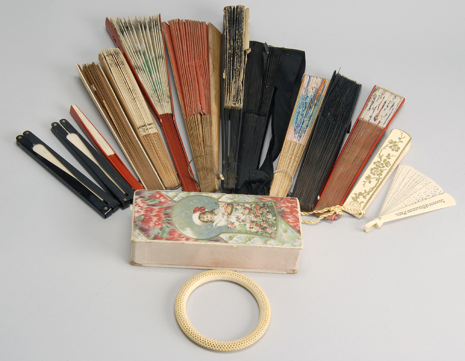 Appraisal: COLLECTION OF FIFTEEN ASIAN FANS Together with a carved ivory