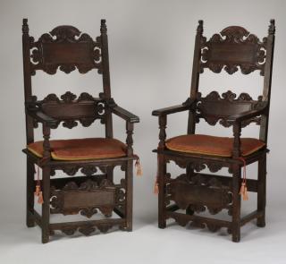 Appraisal: th c Italian carved oak armchairs Pair of th century