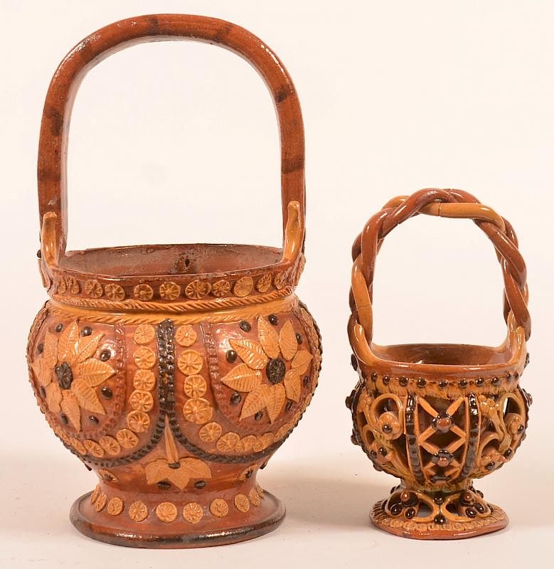 Appraisal: Two th Century Redware Baskets Two th Century Redware Baskets