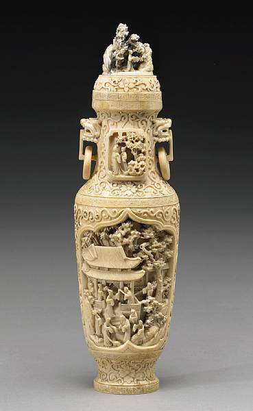 Appraisal: A pieced ivory export vase and cover th Century Of